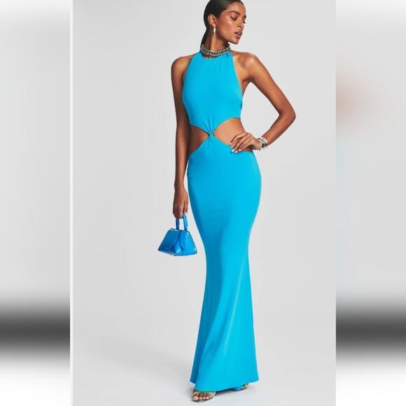 Retrofete Raven Dress in Peacock Blue Size Small Halter Open Back NWT Sleeveless - Picture 1 of 14